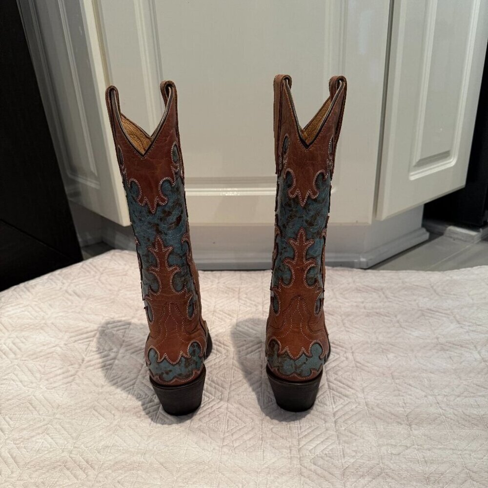 NEW Vintage Brown and Turquoise Leather Cowboy Boots, Nashville Boot Co, US 7 - Picture 5 of 6
